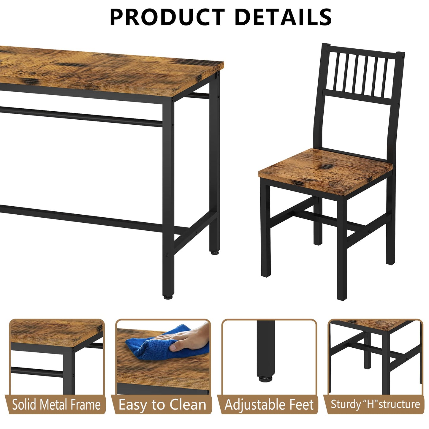 AWQM Industrial Wooden Dining Table Set for 4