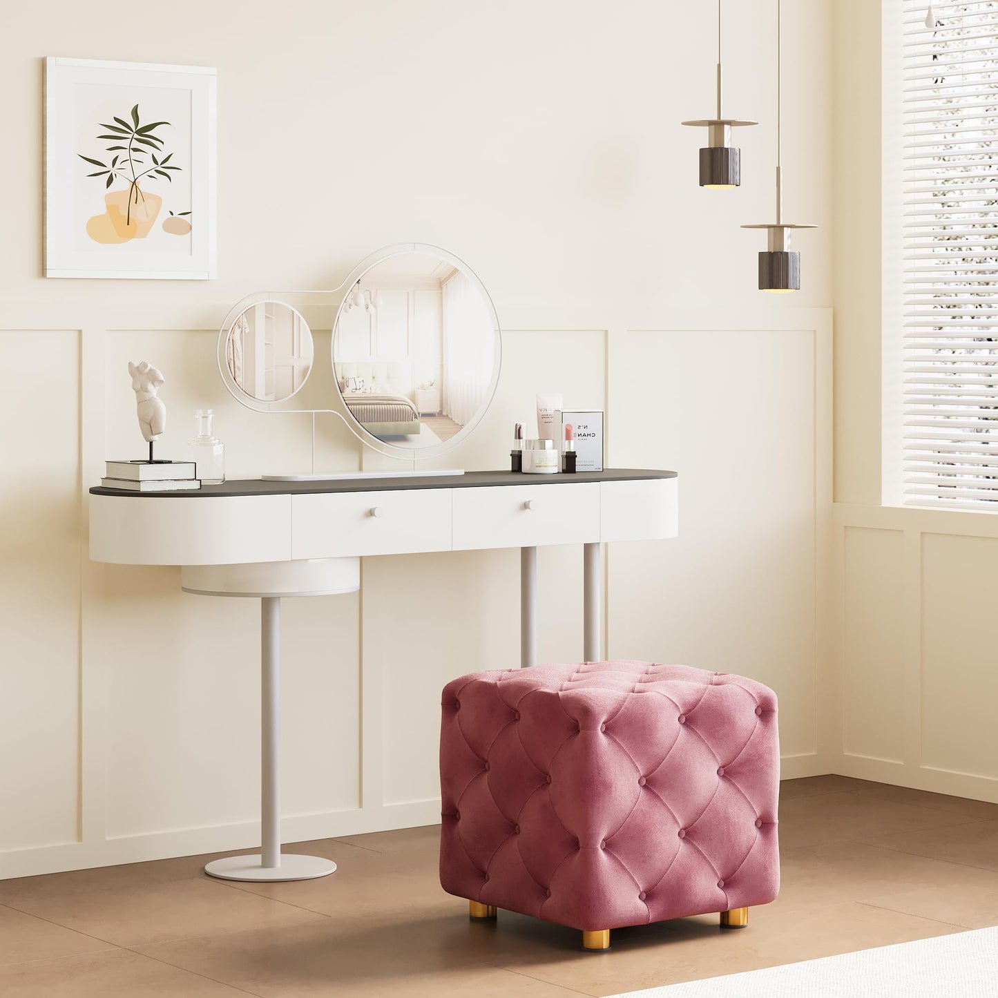 AWQM Small Velvet Ottoman, Modern Versatile Square Footstool with Metal Legs