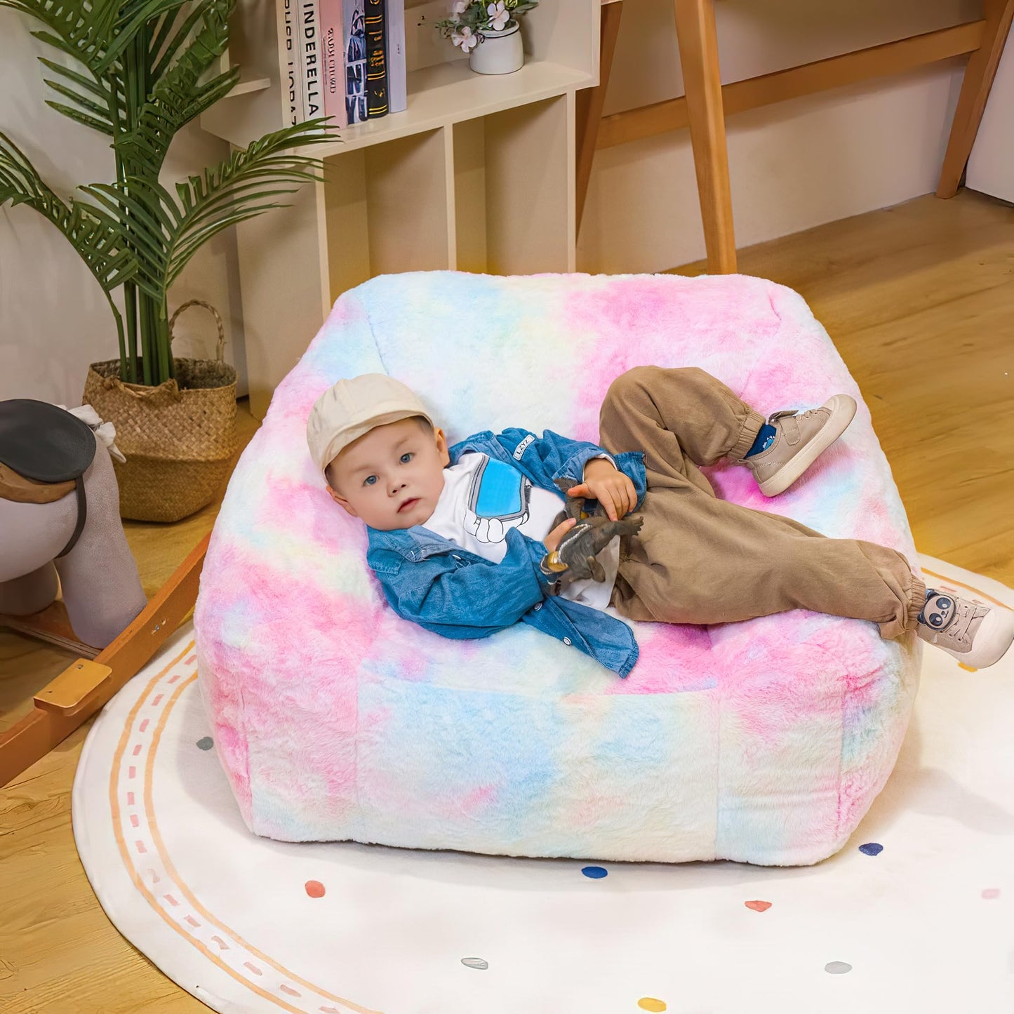 AWQM Kids Bean Bag Chair, Modern Rainbow Color Bean Bag Sofa
