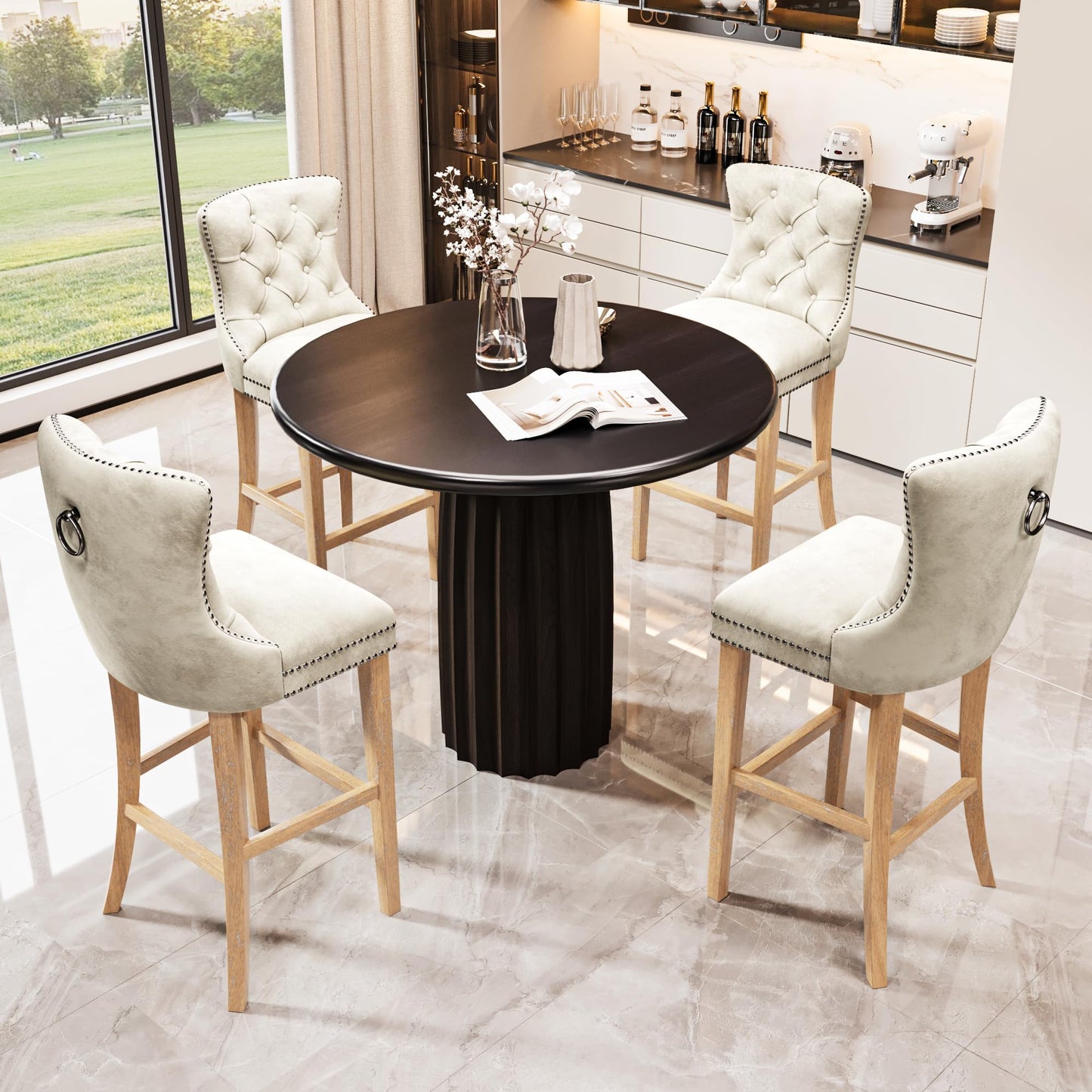 AWQM Velvet Tufted Counter Height Bar Stool Set of 4