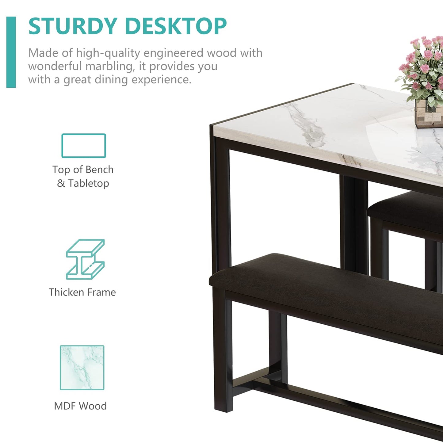 AWQM Marble Dining Table Set for 4 for 4 people