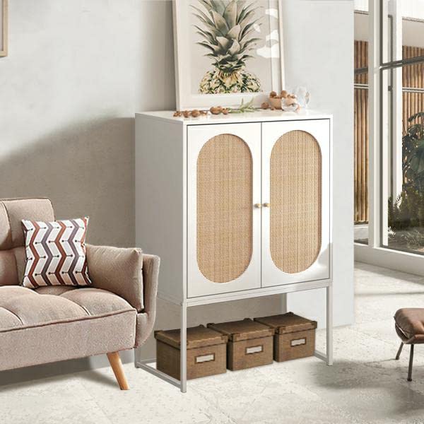 AWQM Rattan Sideboard Buffet Cabinet 2-Piece Set with Door Storage