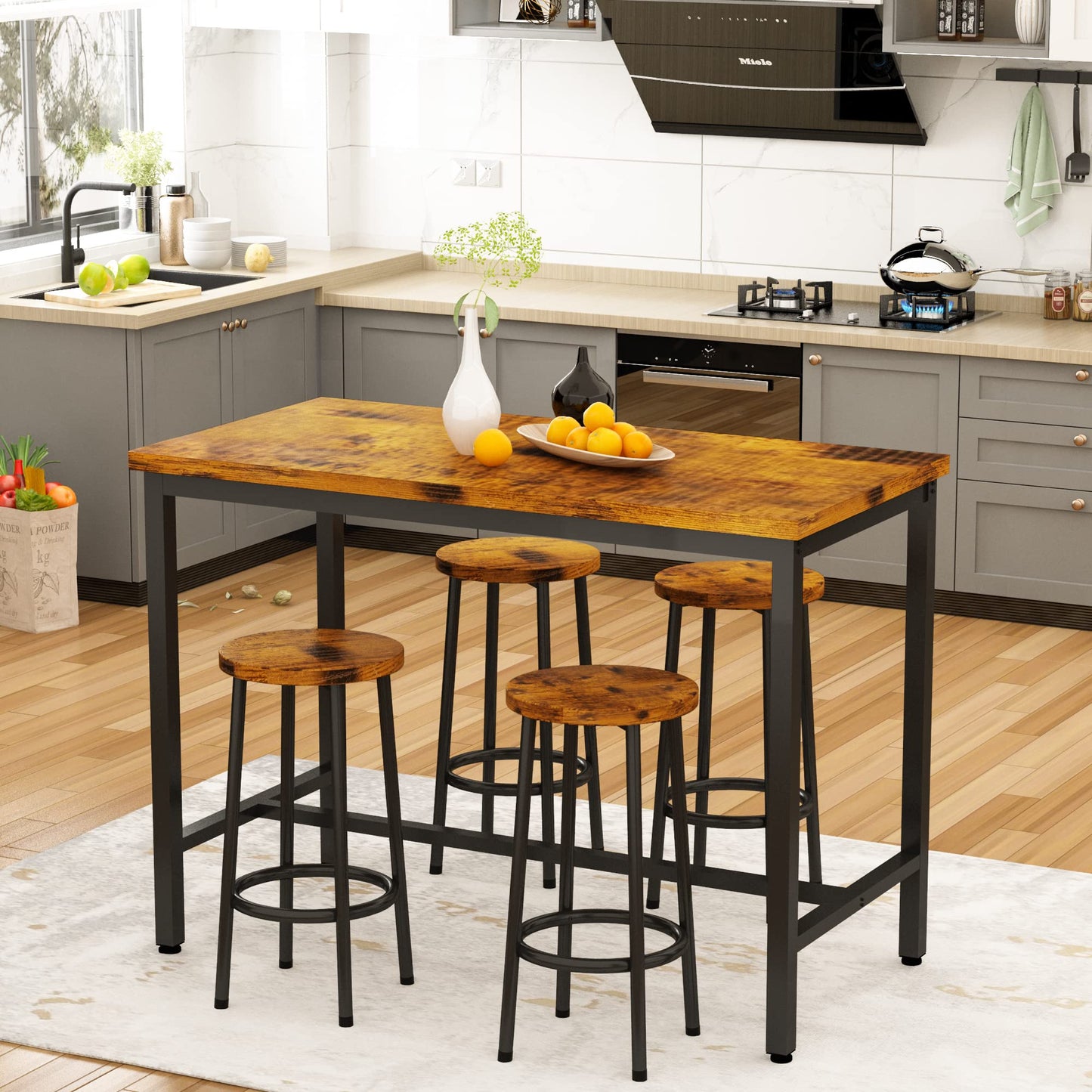 AWQM Small Industrial Wooden Dining Table Set for 4