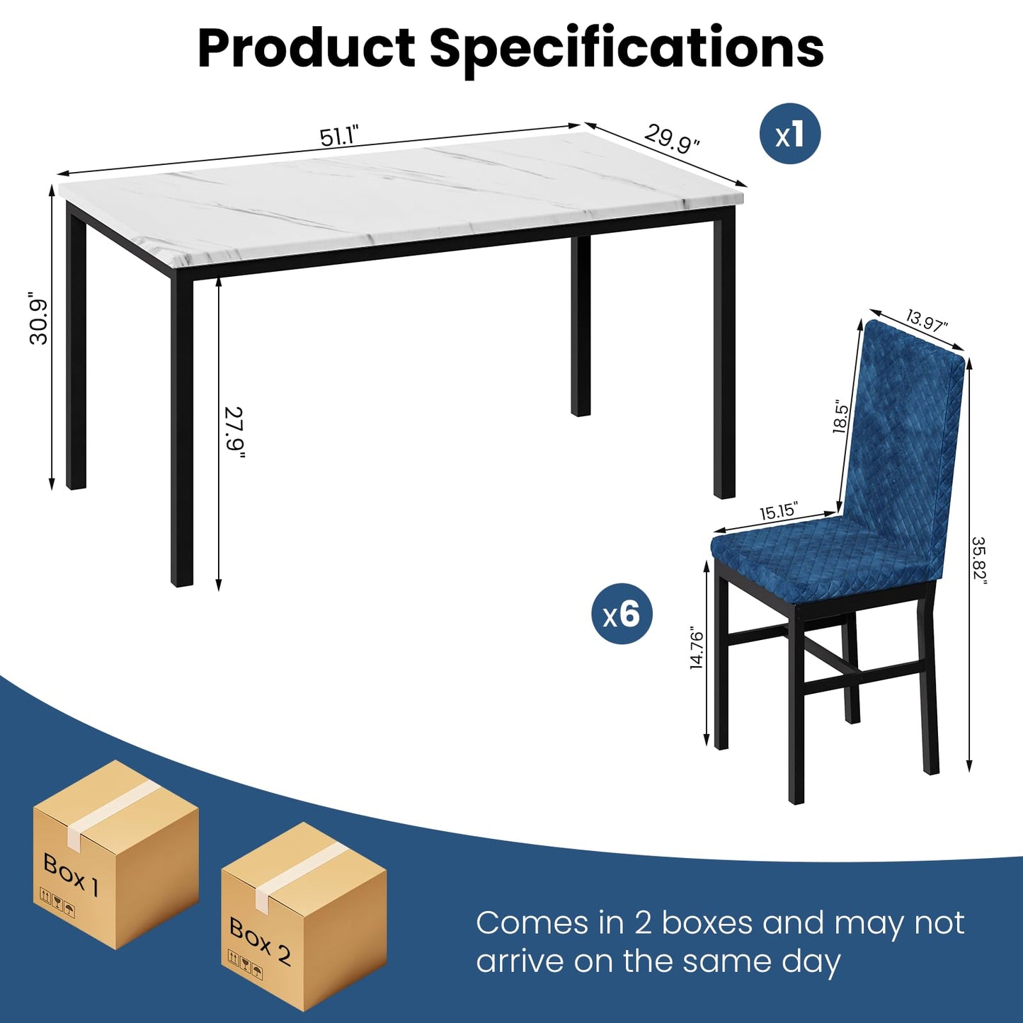 AWQM Modern Marble Kitchen Dining Table and Chairs 6 Person Dining Velvet Stools