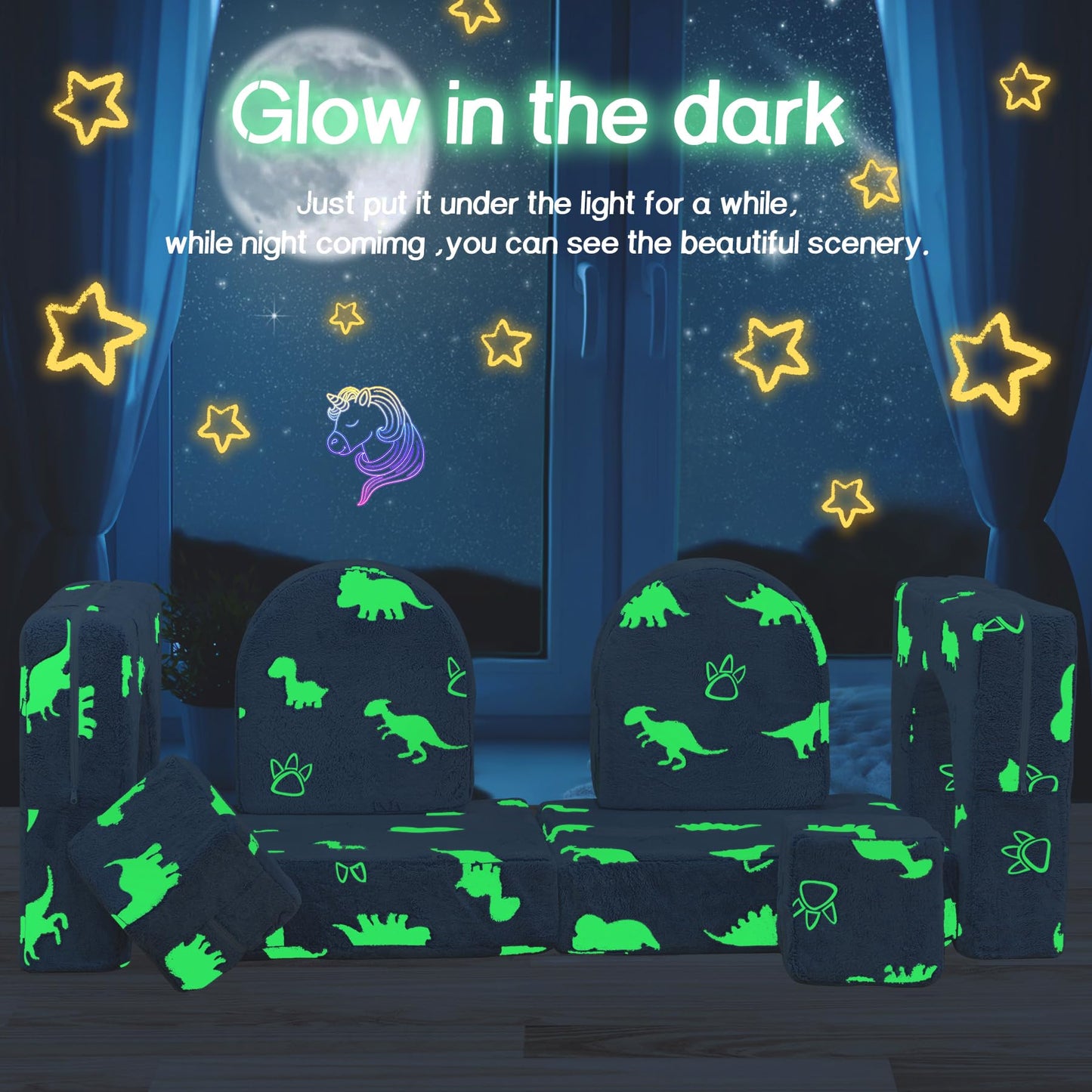 AWQM Glow-in-the-Dark Children's Sofa 8-Piece Set Modular Children's Play Sofa