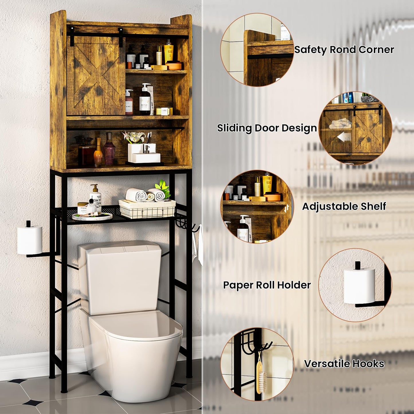 AWQM Industrial Wooden Above Toilet Storage Cabinet