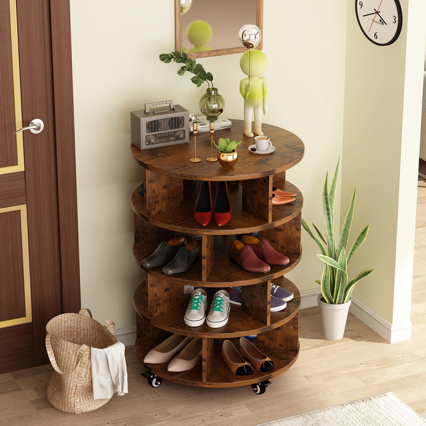 AWQM 4-Shelf Rotating Freestanding Shoe Cabinet 360° Rotating Shoe Rack Tower