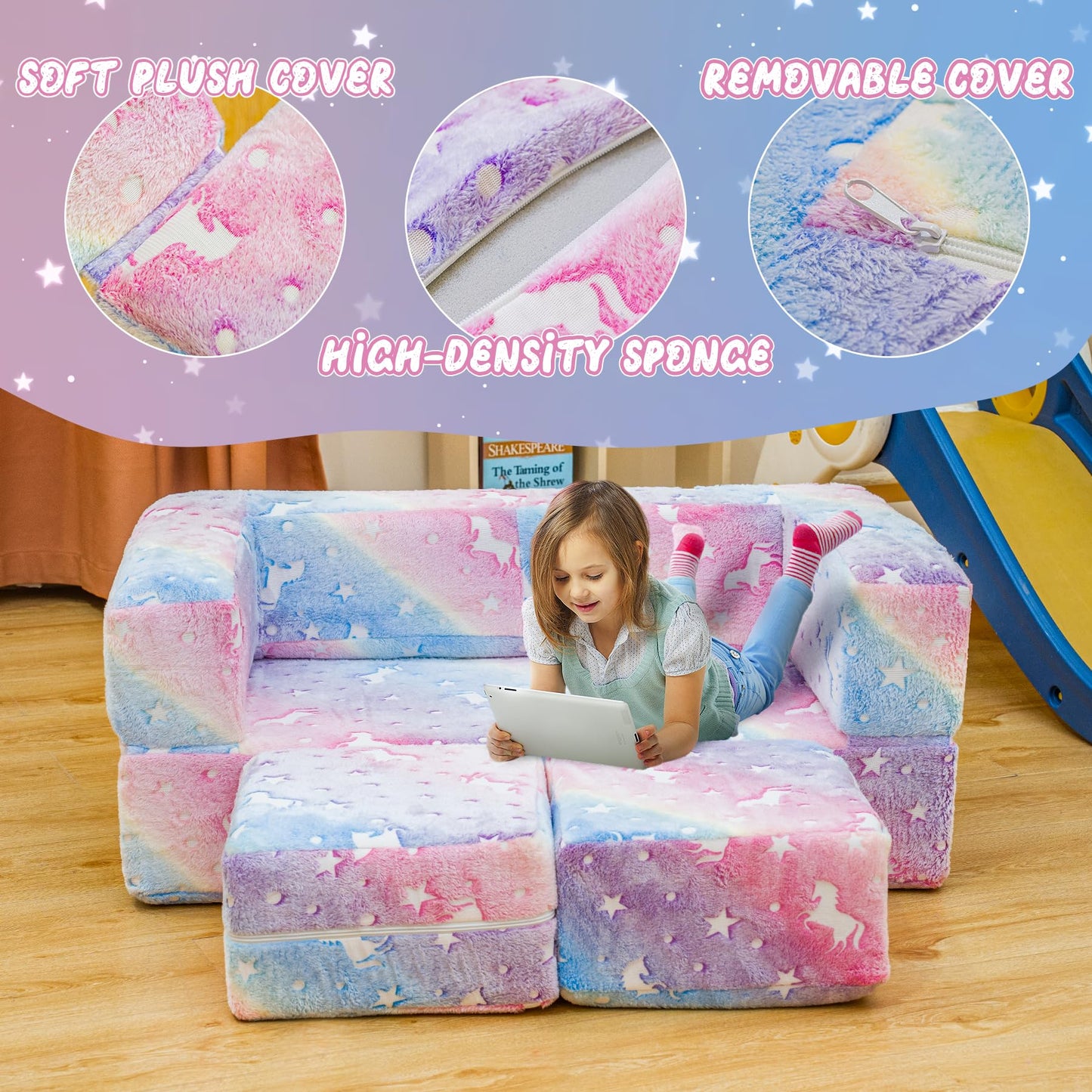 AWQM Foldable modular children's play sofa, glow-in-the-dark children's play sofa