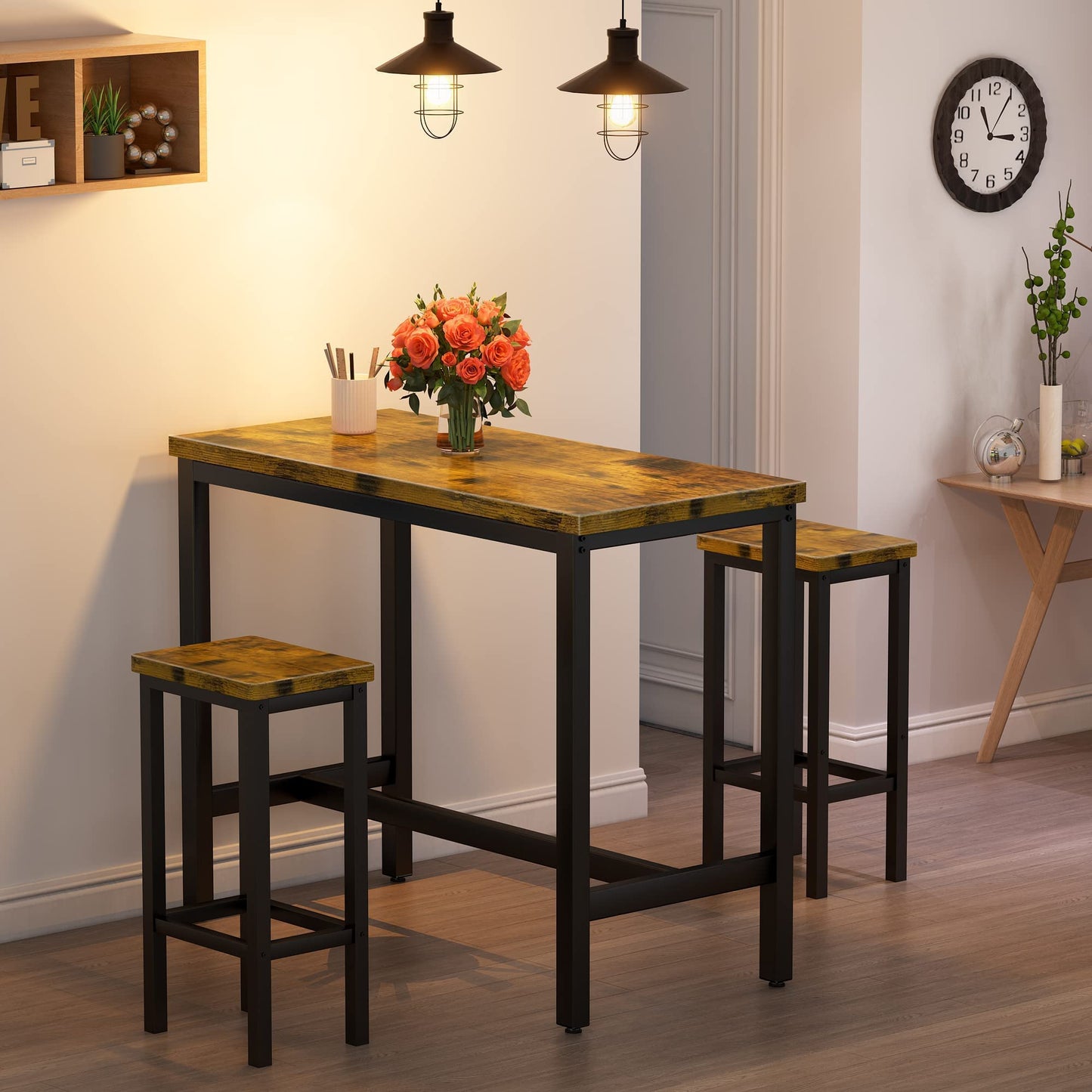 AWQM Bar Table Set, 47.2-inch Bar Table and 2 Stools