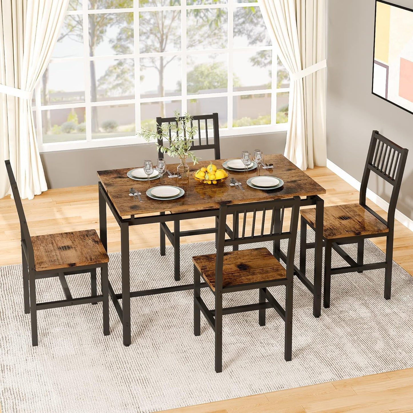 AWQM Industrial Dining Set Kitchen Table and Chairs for 4