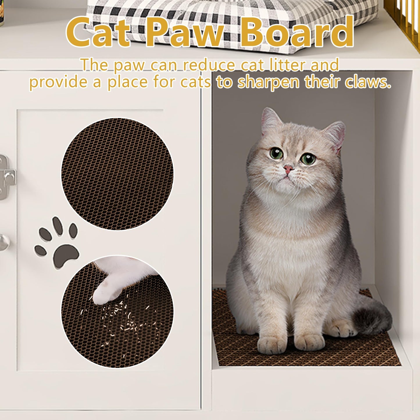 AWQM Large Wooden Cat Litter Box with Hooks and Anti-Scratch Hooks