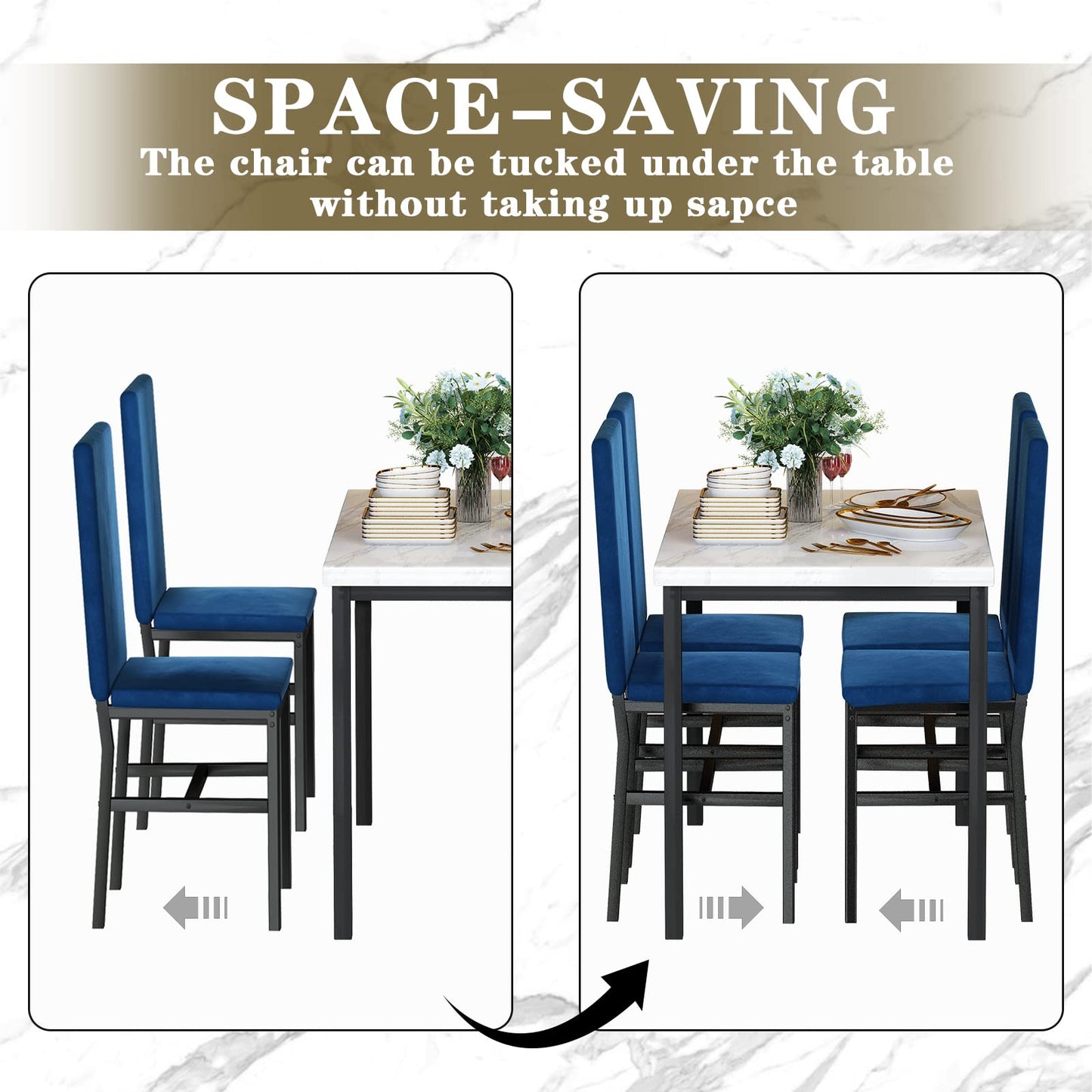 AWQM Modern Style Faux Marble Velvet Chairs Dining Table for 4