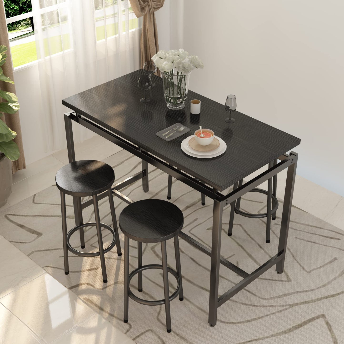 AWQM Industrial Wooden Bar 5-Piece Dining Table Set for 4