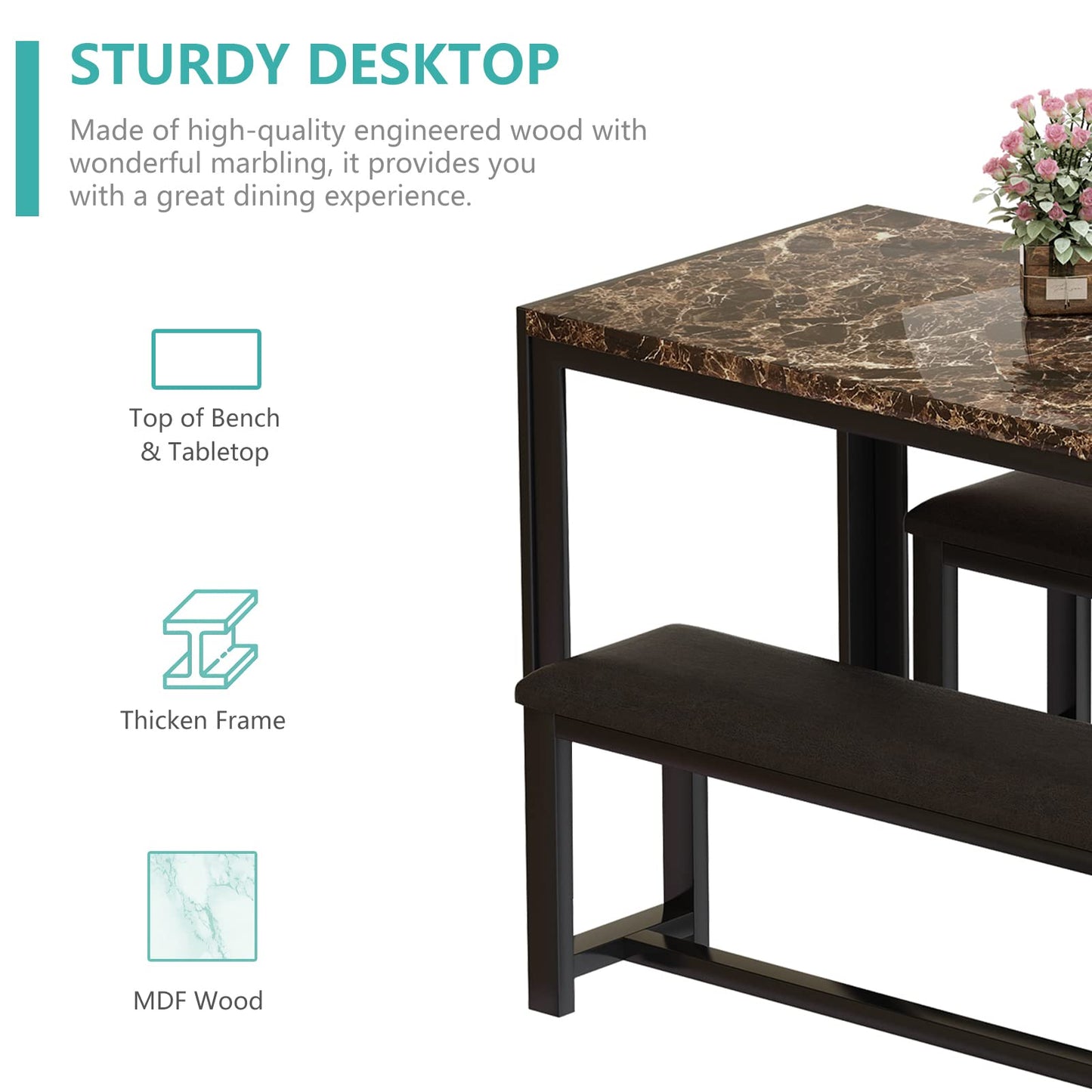 AWQM Marble Dining Table Set for 4 for 4 people