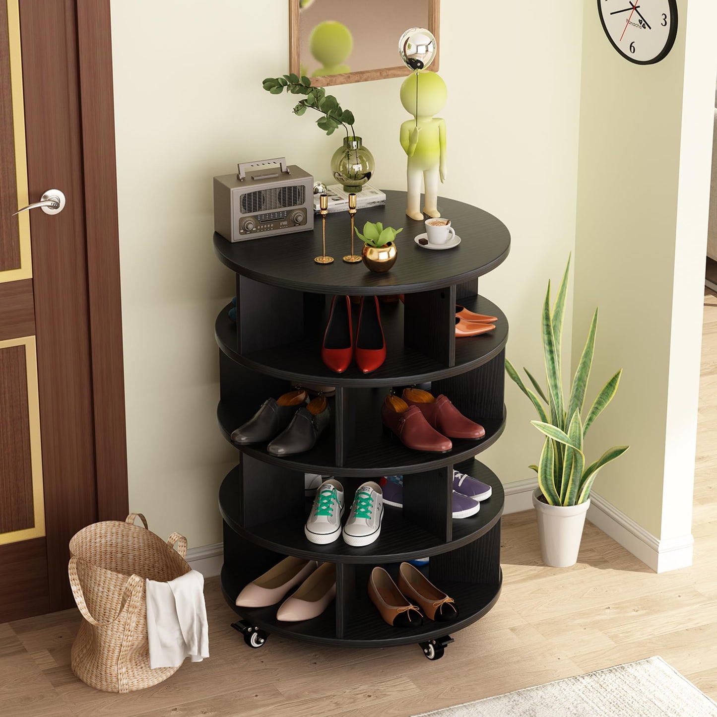 AWQM 4-Shelf Rotating Freestanding Shoe Cabinet 360° Rotating Shoe Rack Tower