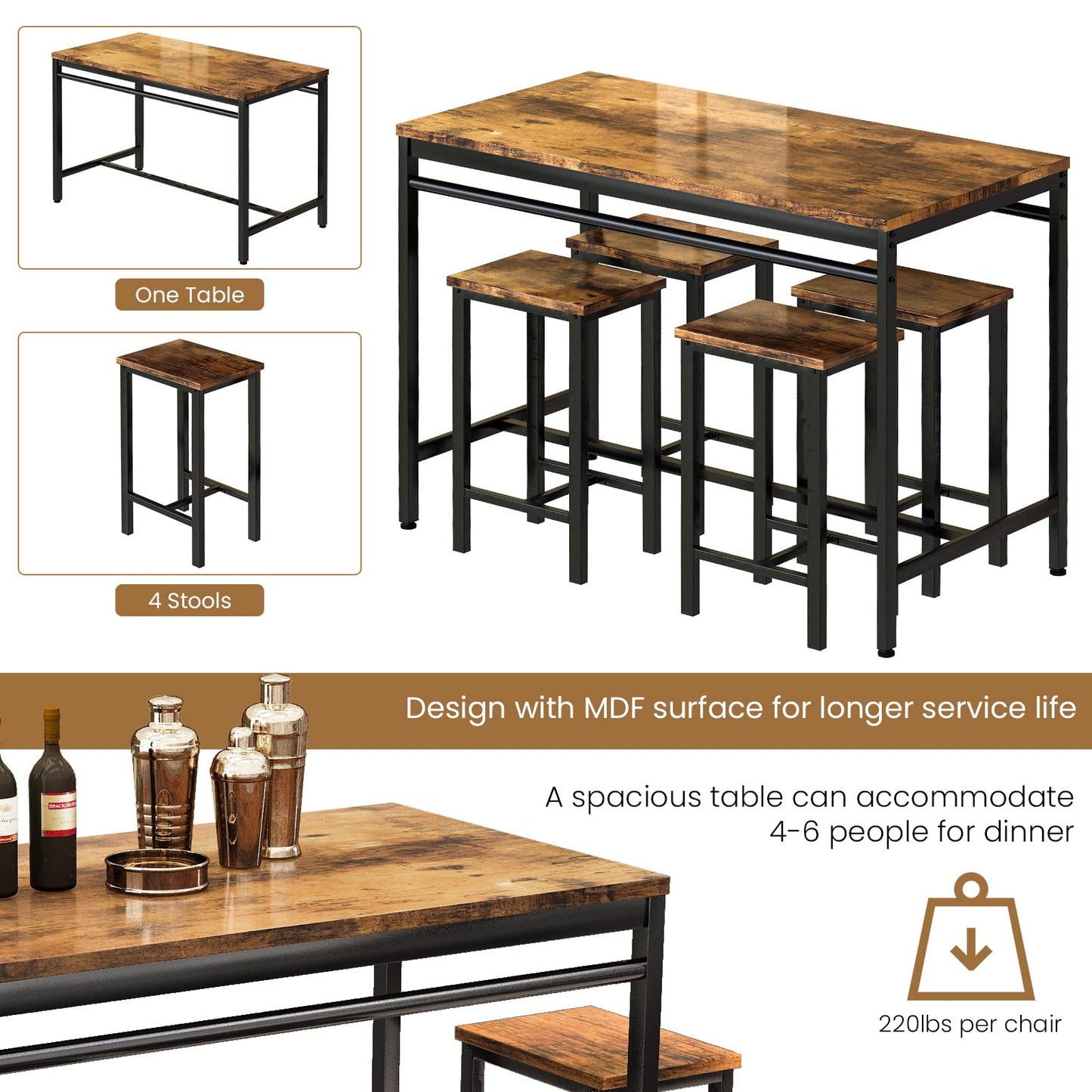 AWQM Modern Kitchen Industrial Dining Table and Chairs , Dining Table Set for 4