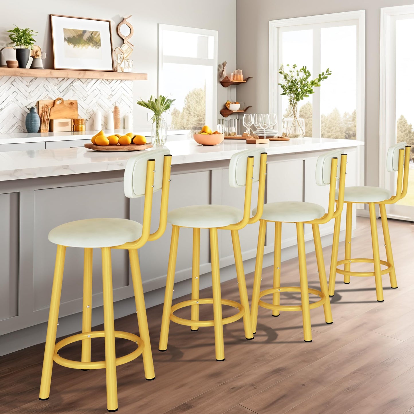 AWQM Bar Stool Set of 4 PU Leather Chairs