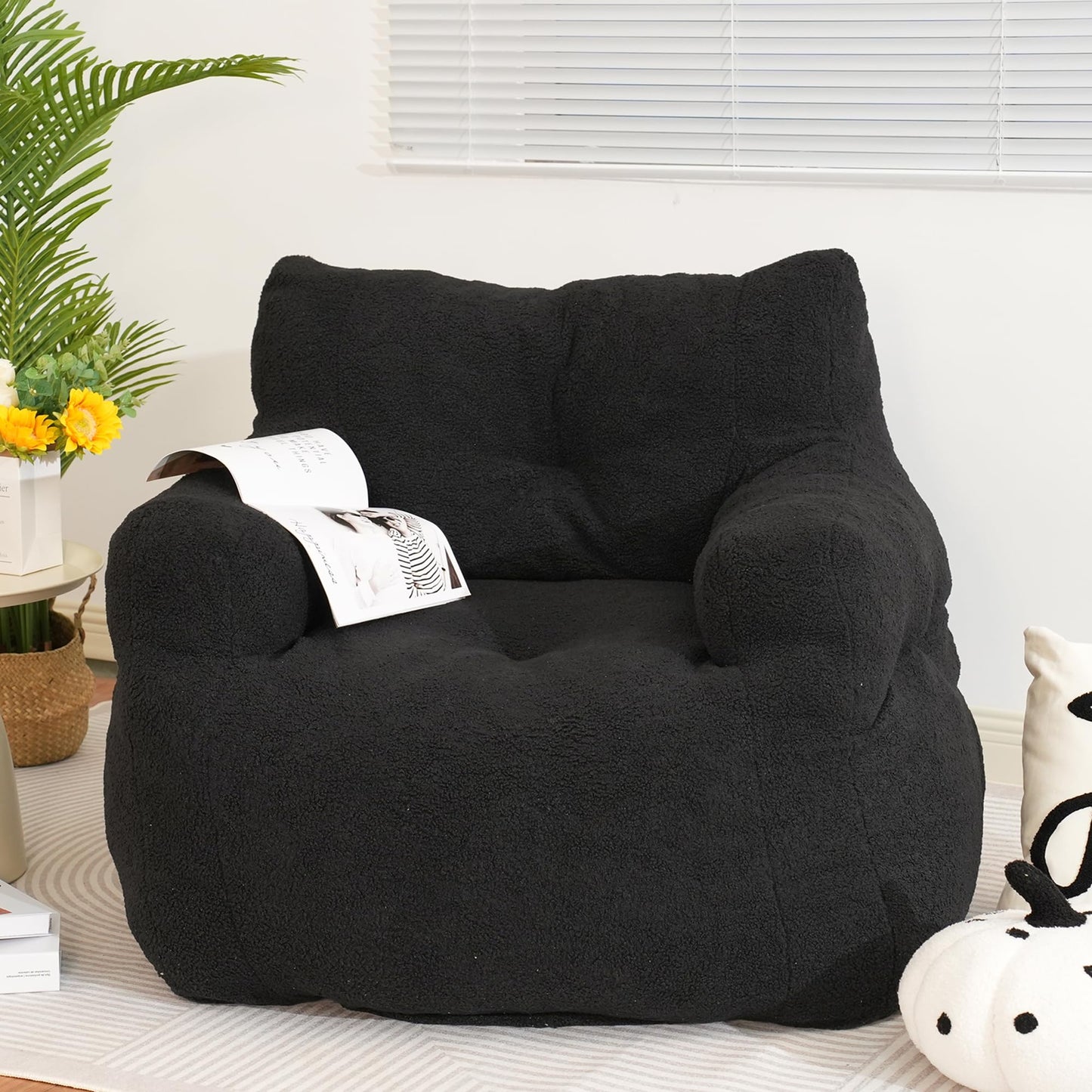AWQM adult bean bag chair, fur bean bag sofa, memory foam large bean bag chair