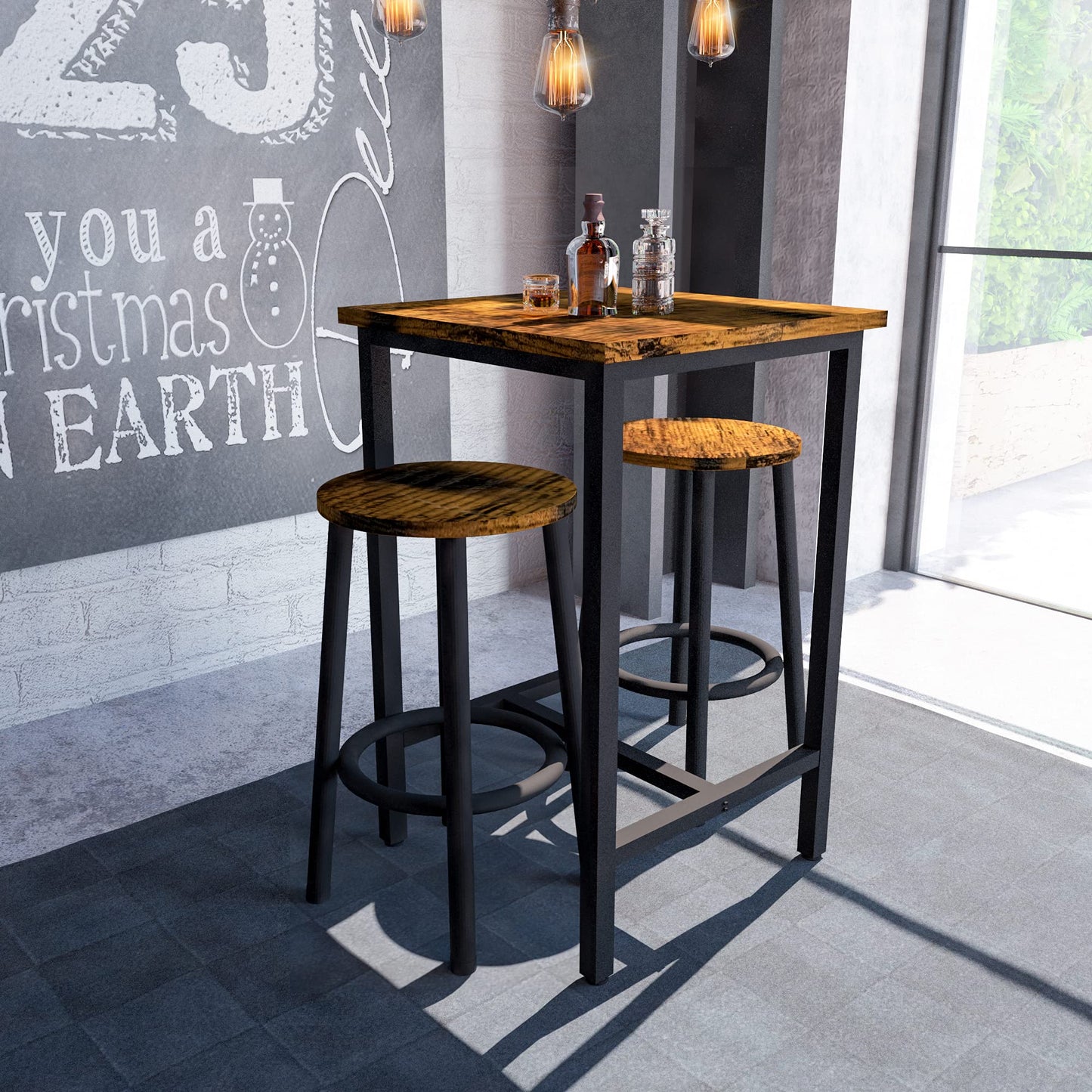 AWQM Bar Table Set, Bar Height Dining Table Set with 2 Stools