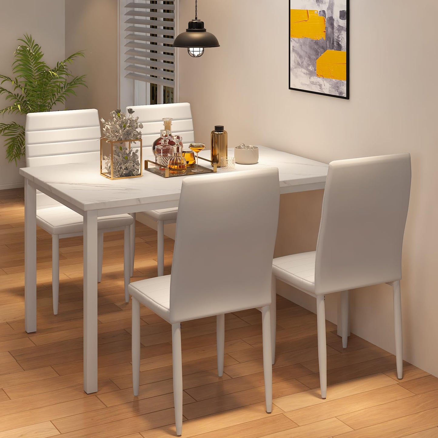 AWQM 5 Piece Set, Faux Marble 4 Person Dining Table and Chairs