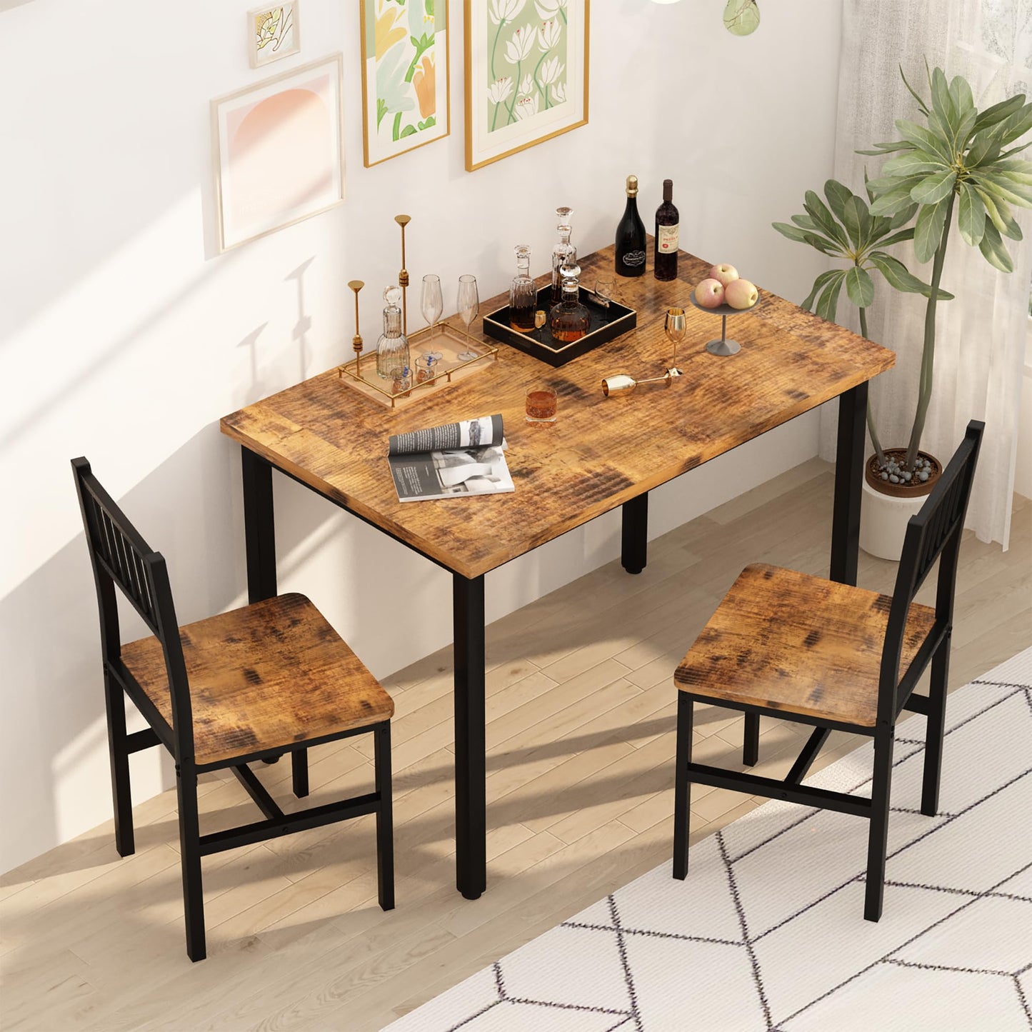 AWQM Small Industrial Kitchen Dining Table, 2 People