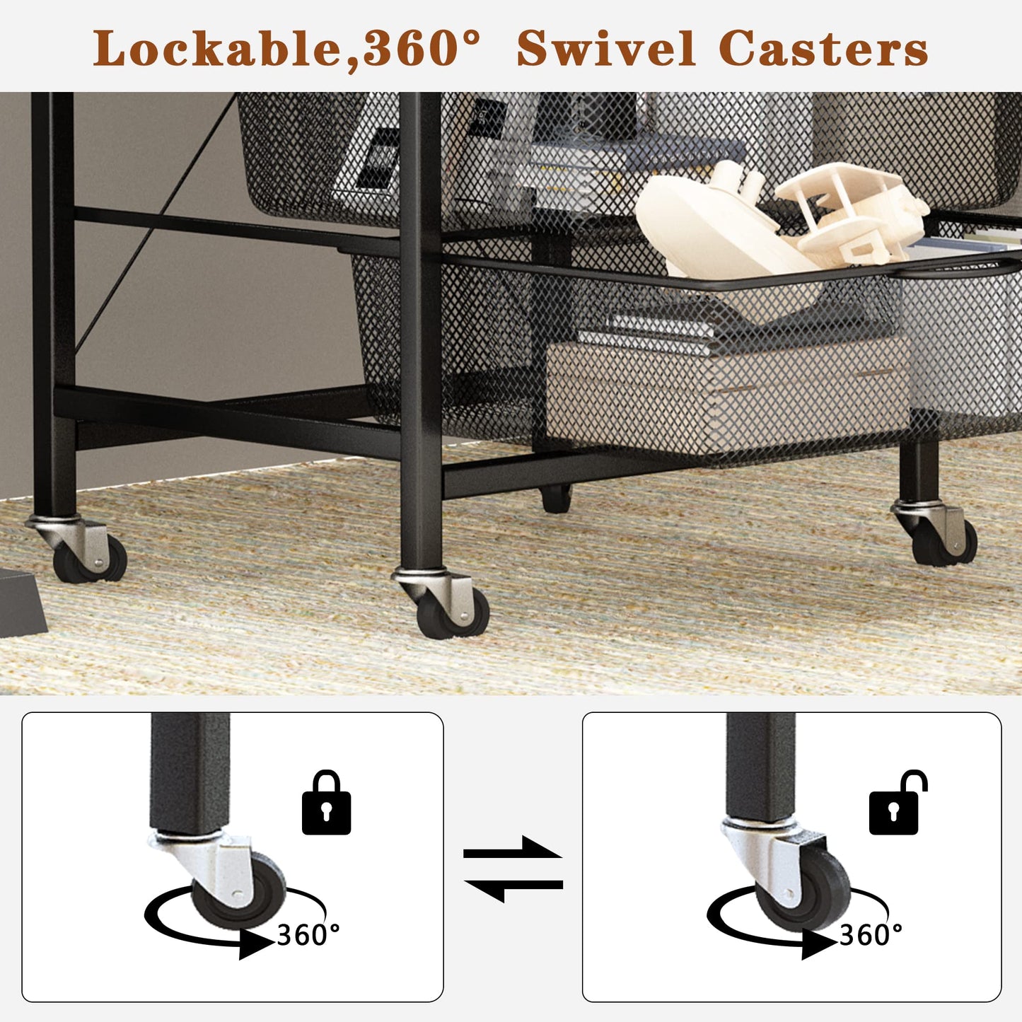 AWQM  Rolling File Organizer, 5-Drawer Cart Organizer with Lockable Rollers