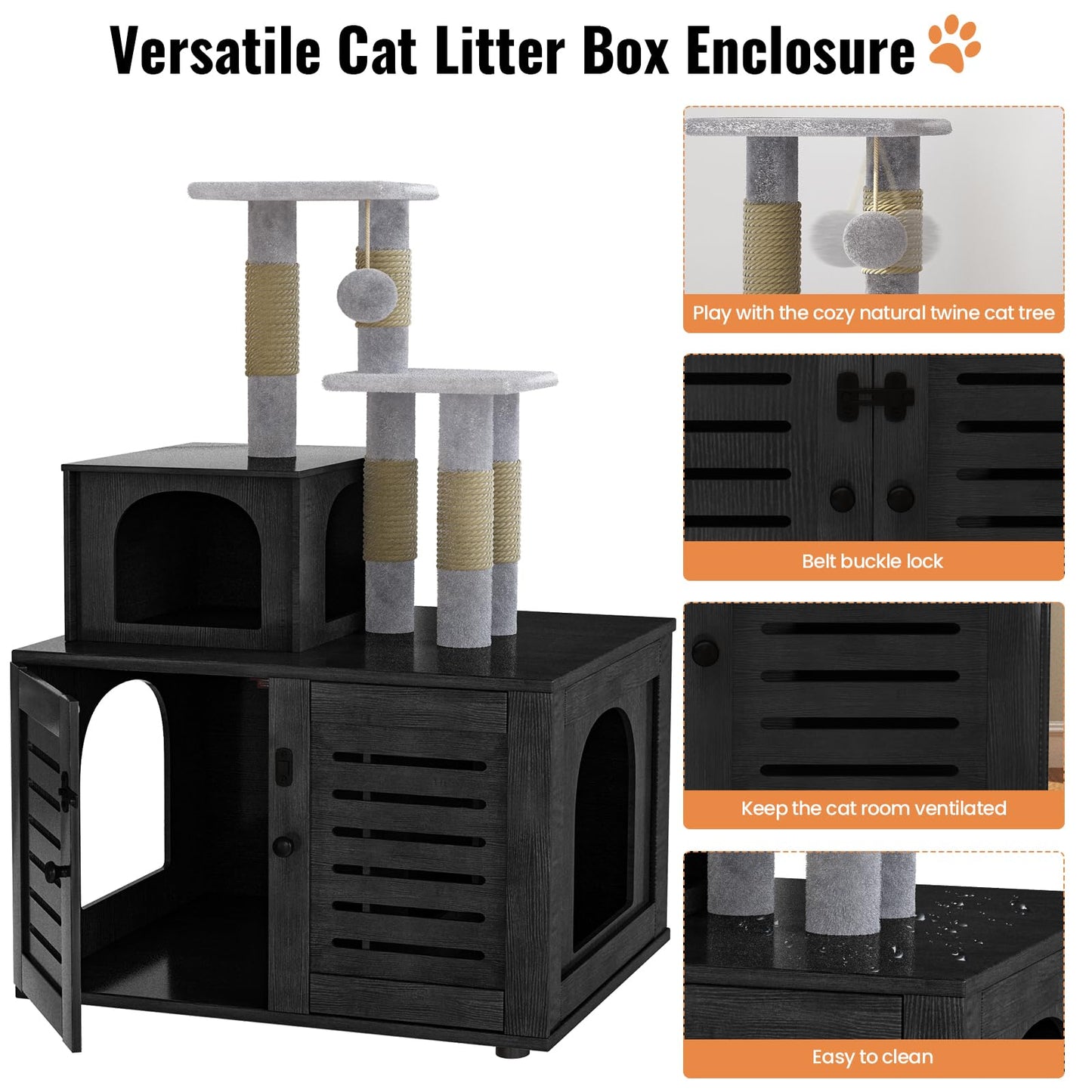 AWQM Cat Tree with Litter Box Enclosure Partition Hidden Litter Box