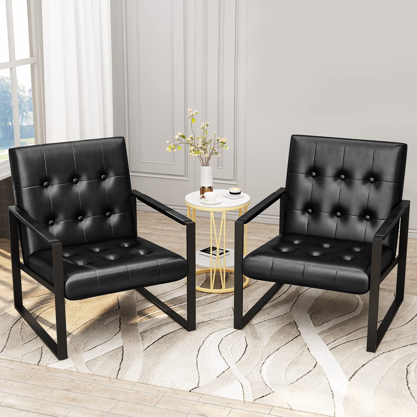 AWQM Mid-Century Armrest Tufted Faux Leather Upholstered Chair