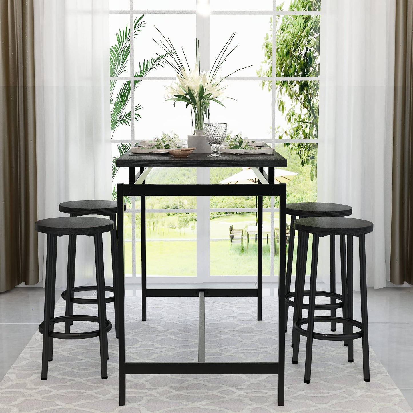 AWQM Industrial Wooden Bar 5-Piece Dining Table Set for 4