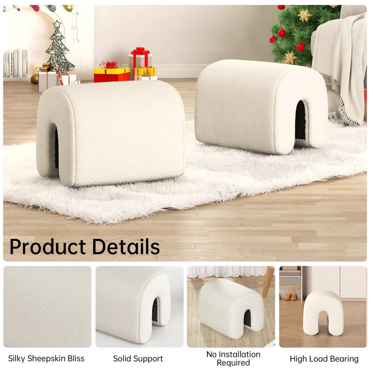 AWQM 2PCS Lambswool Ottoman Small U-shaped Footstool