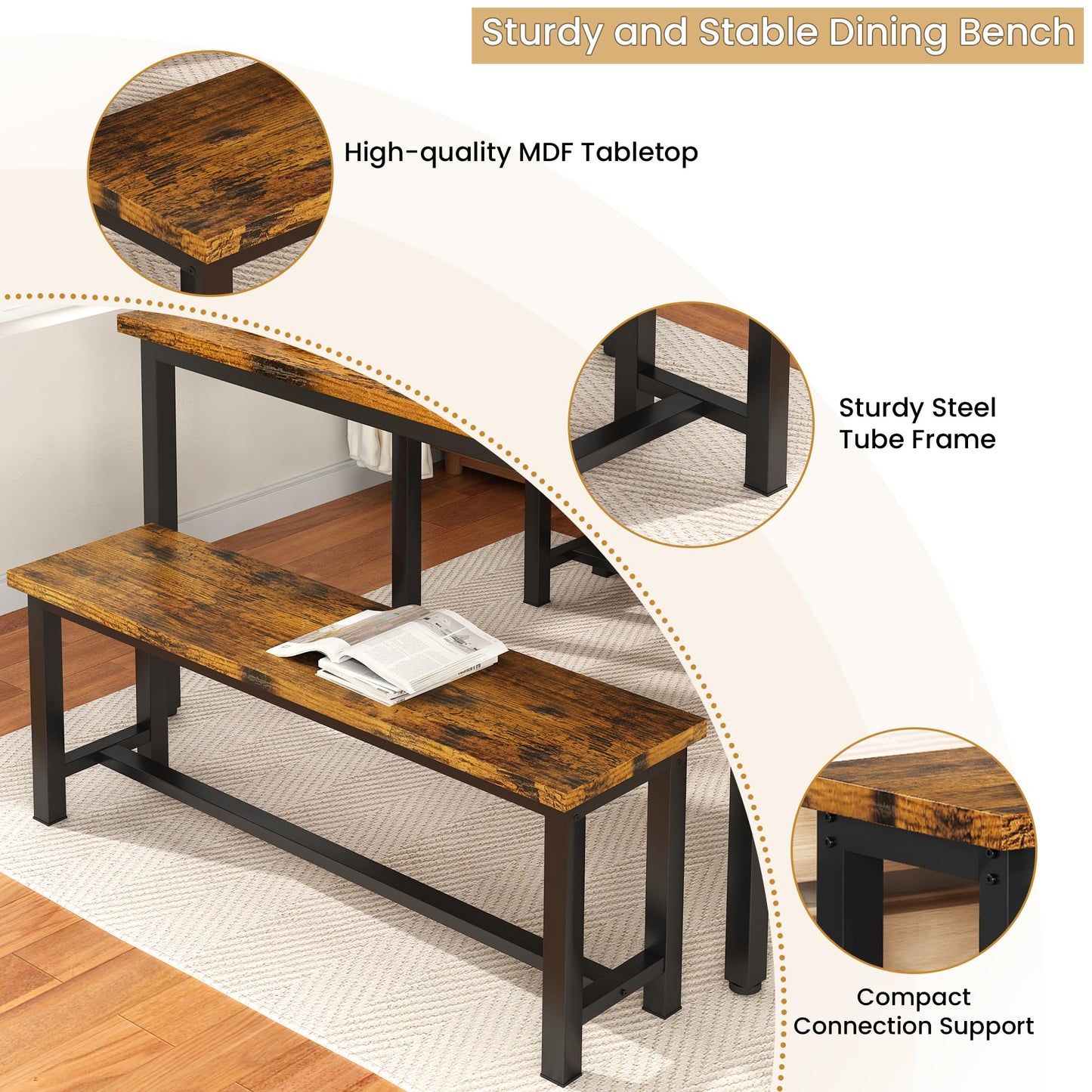 AWQM Kitchen Bench, Pair of 2 Dining Chairs