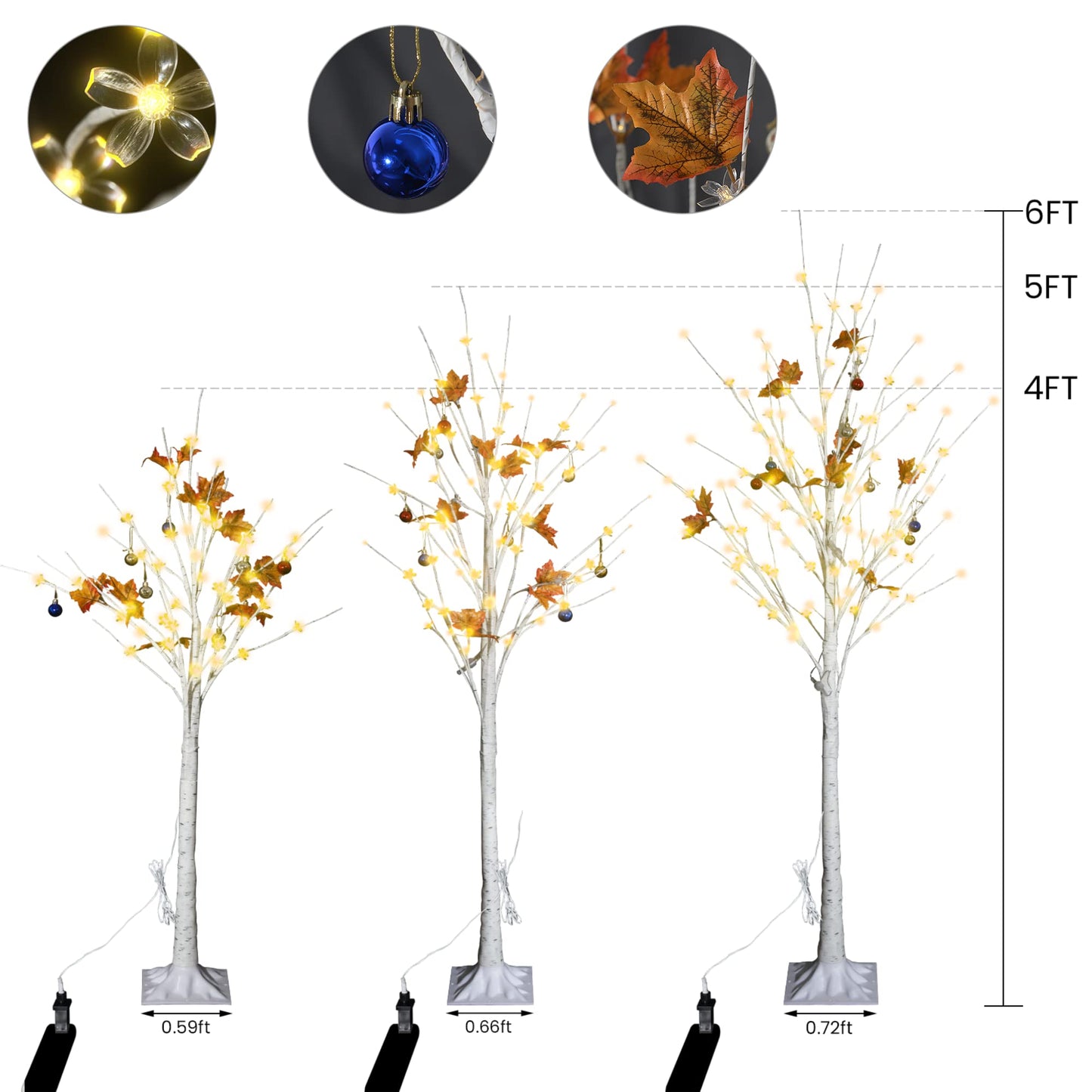 AWQM  3 Piece LED Holiday Tree Warm White Light Cherry Blossom Illuminated Tree