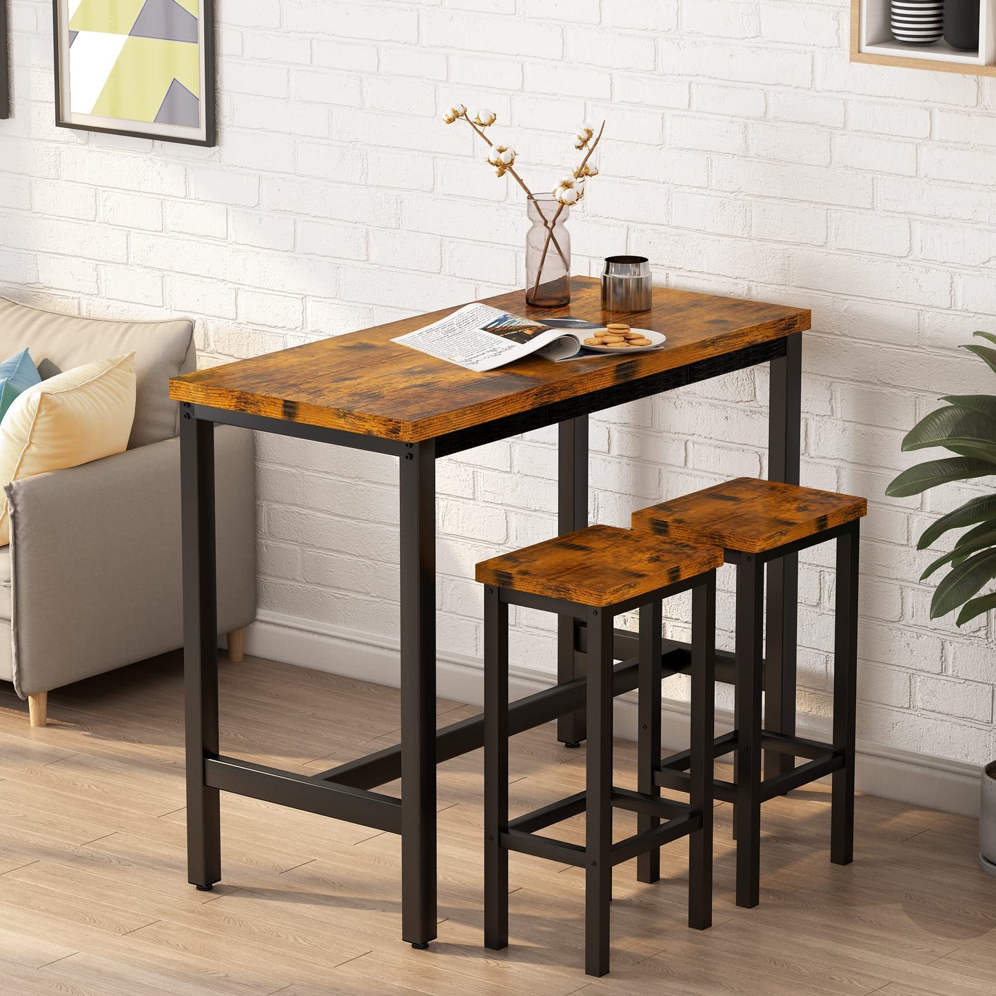 AWQM Bar Table Set, 47.2-inch Bar Table and 2 Stools