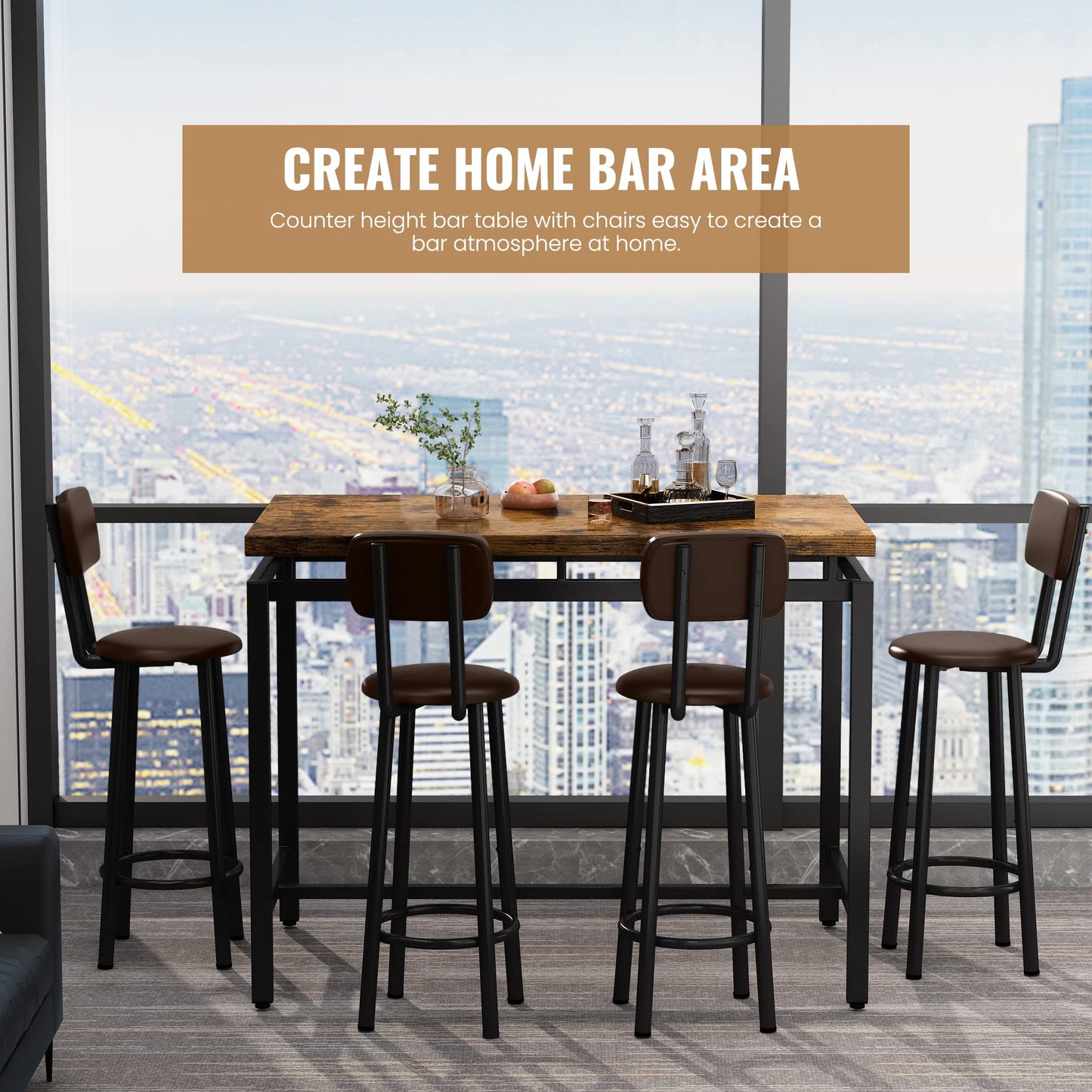 AWQM Industrial Kitchen Dining Table and Chairs for 4