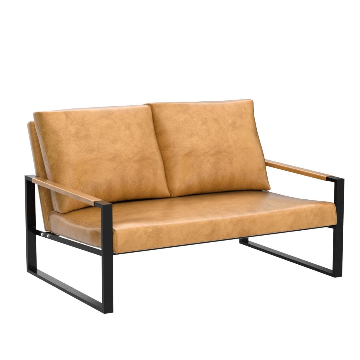 AWQM Mid-Century Modern Sectional Sofa, Upholstered Faux Leather Loveseat