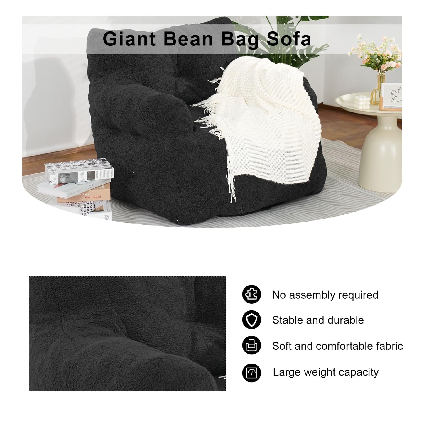 AWQM Padded Giant Bean Bag Chair, Giant Fluffy Faux Fur Bean Bag Lounger