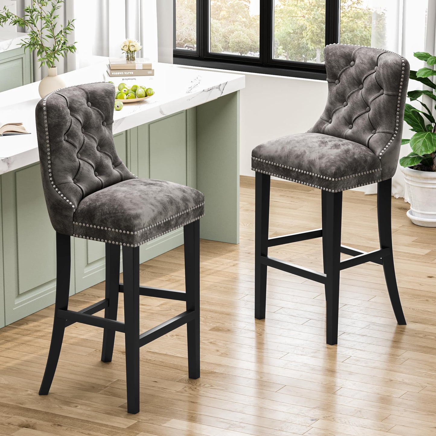 AWQM Velvet Tufted Counter Height Bar Stool Set of 4