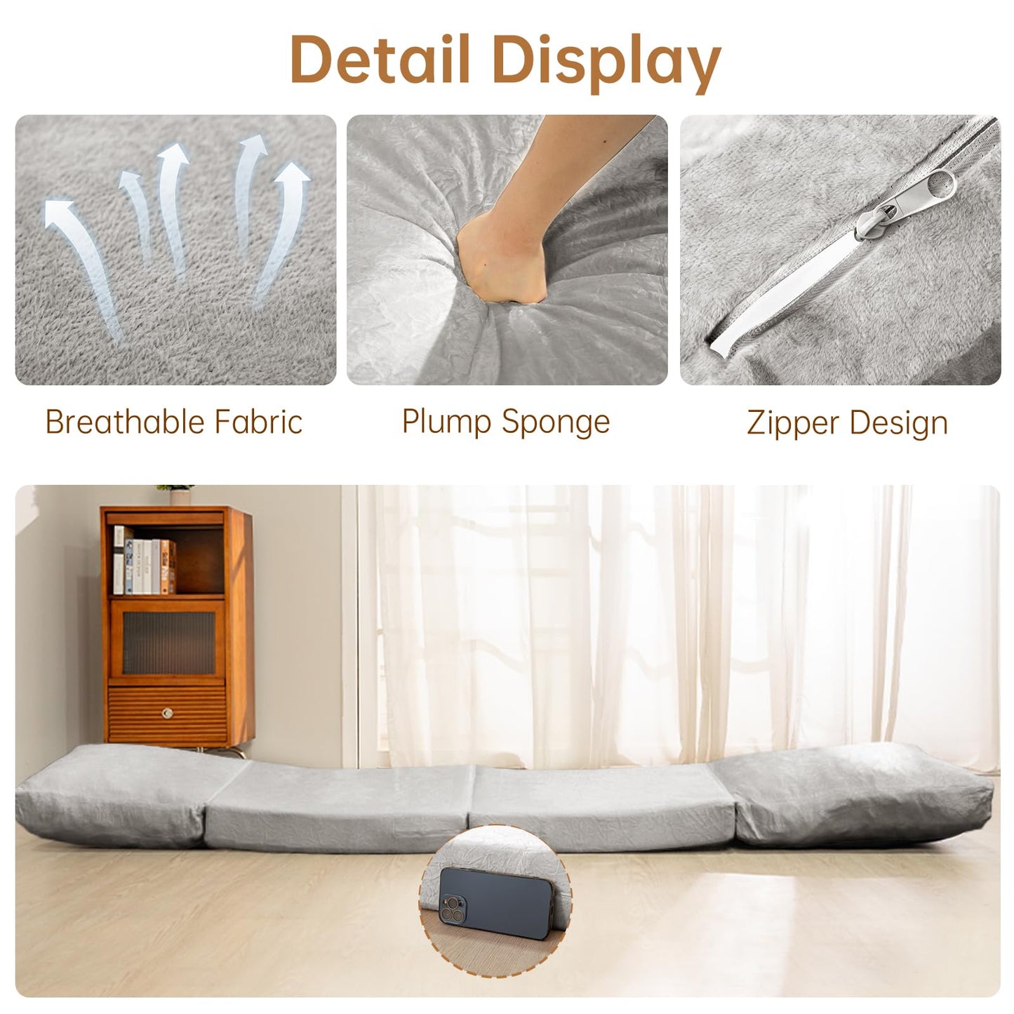 AWQM Bean Bag Bed Folding Sofa Bed, T Shape Folding Mattress
