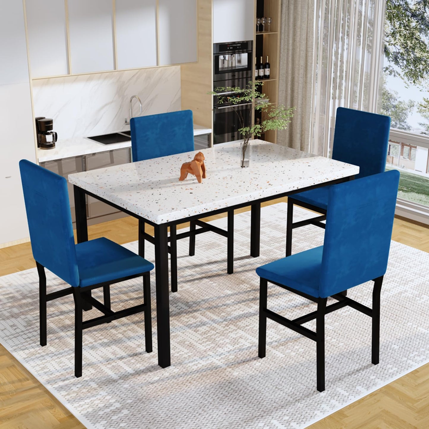 AWQM Modern Style Faux Marble Velvet Chairs Dining Table for 4