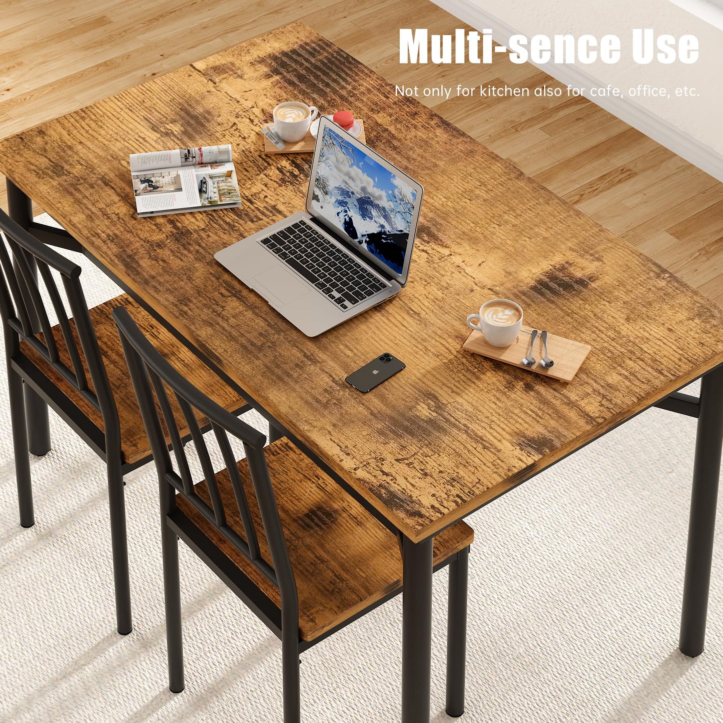 AWQM Industrial Wooden Kitchen Table Chair Dining Table Adjustable Table Legs