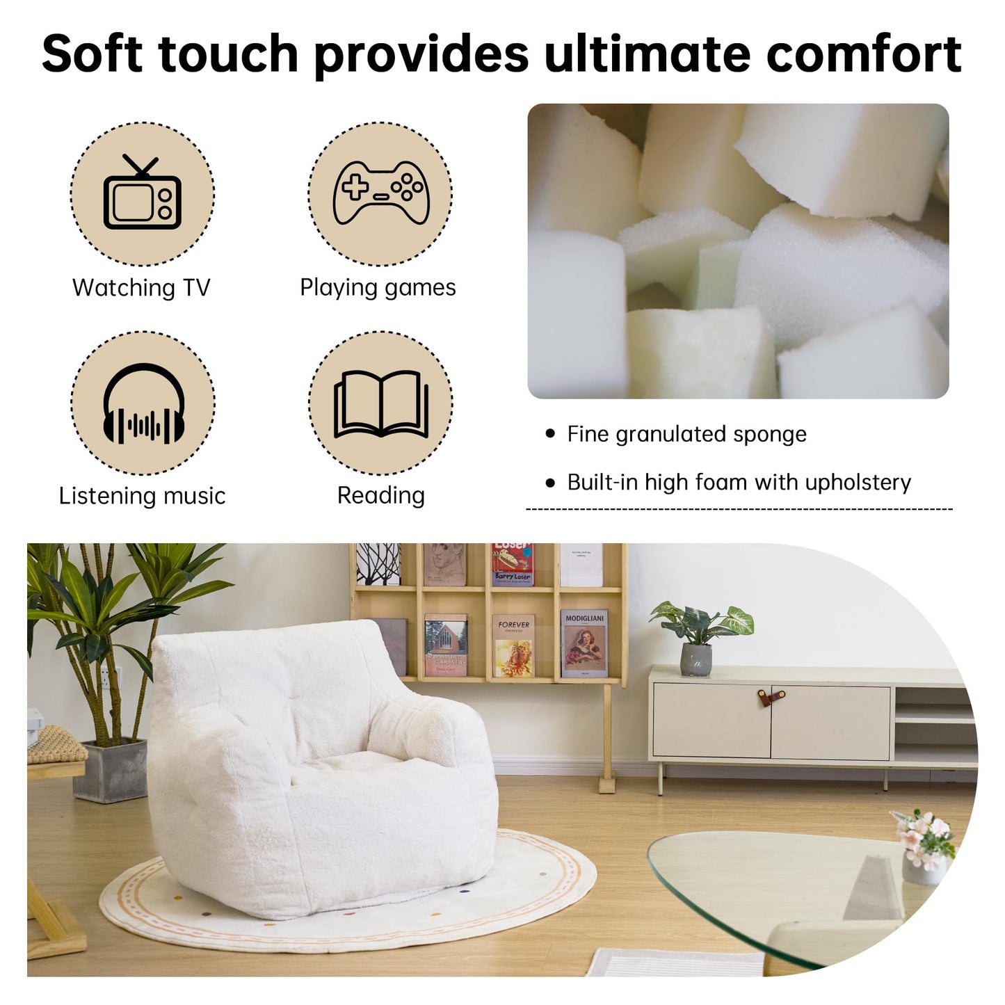 AWQM Bean Bag Chair, Tufted Soft Padded Bean Bag Chair, Lazy Susans