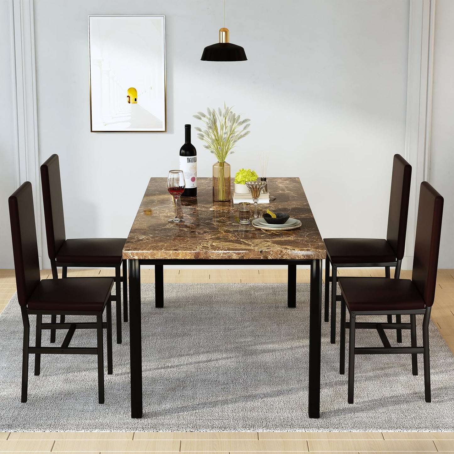 AWQM Modern Marble 4 Seater Dining Table and Chairs