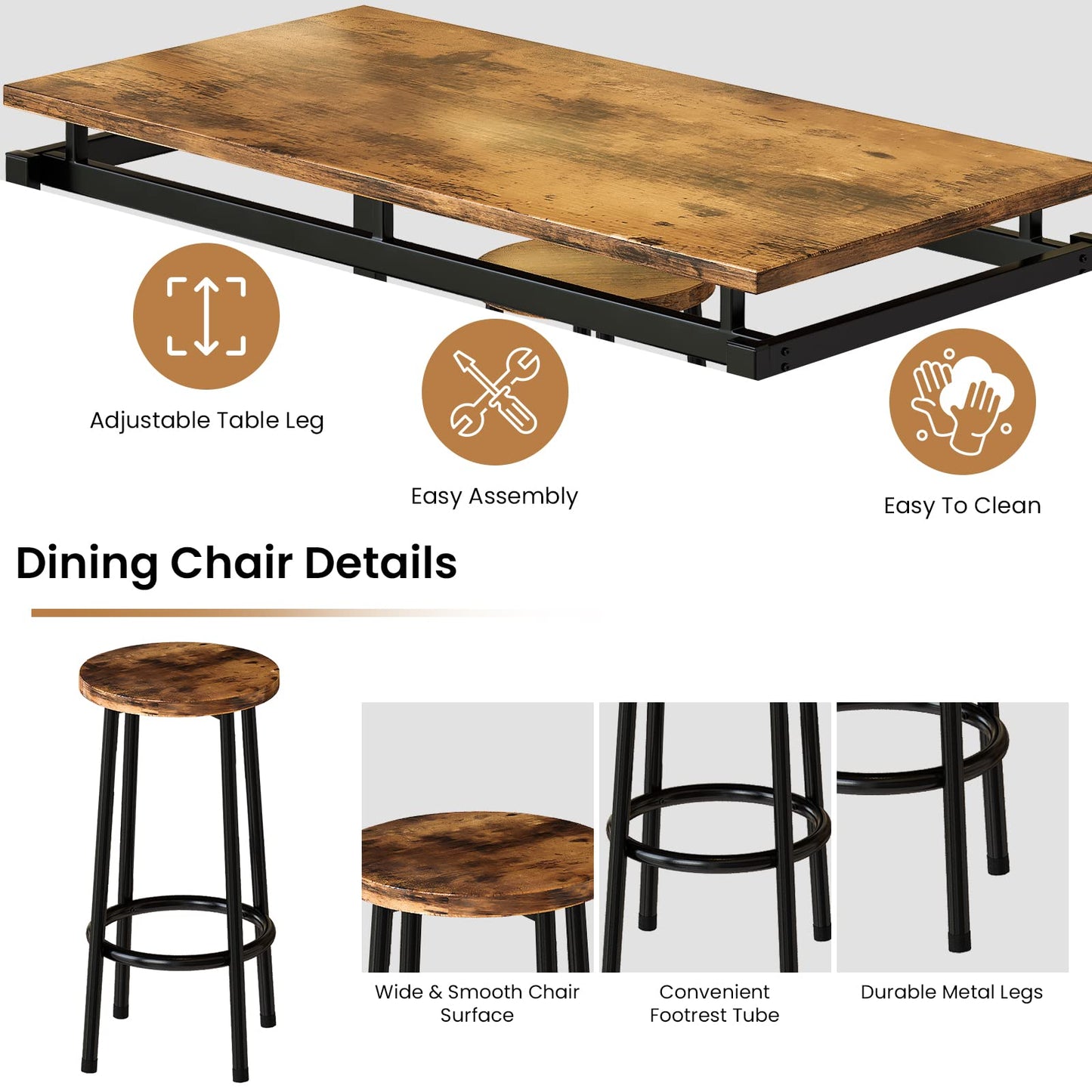 AWQM Modern Kitchen Industrial Dining Table and Chairs 4 People Dining Set