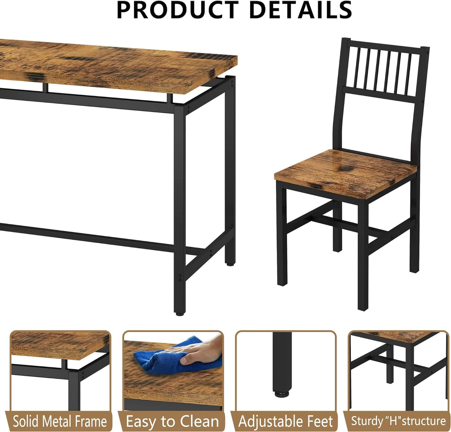 AWQM Industrial Dining Set Kitchen Table and Chairs for 4