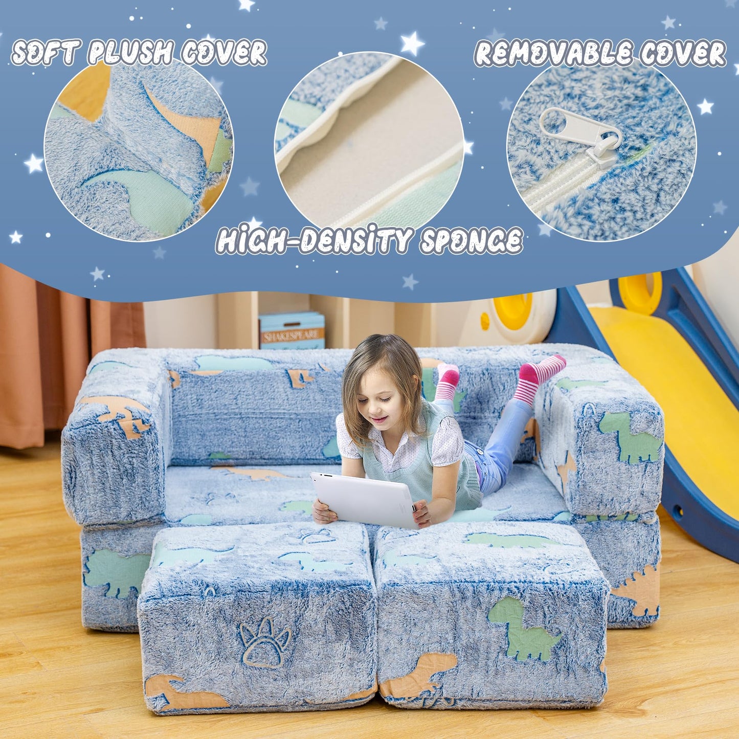 AWQM Foldable modular children's play sofa, glow-in-the-dark children's play sofa