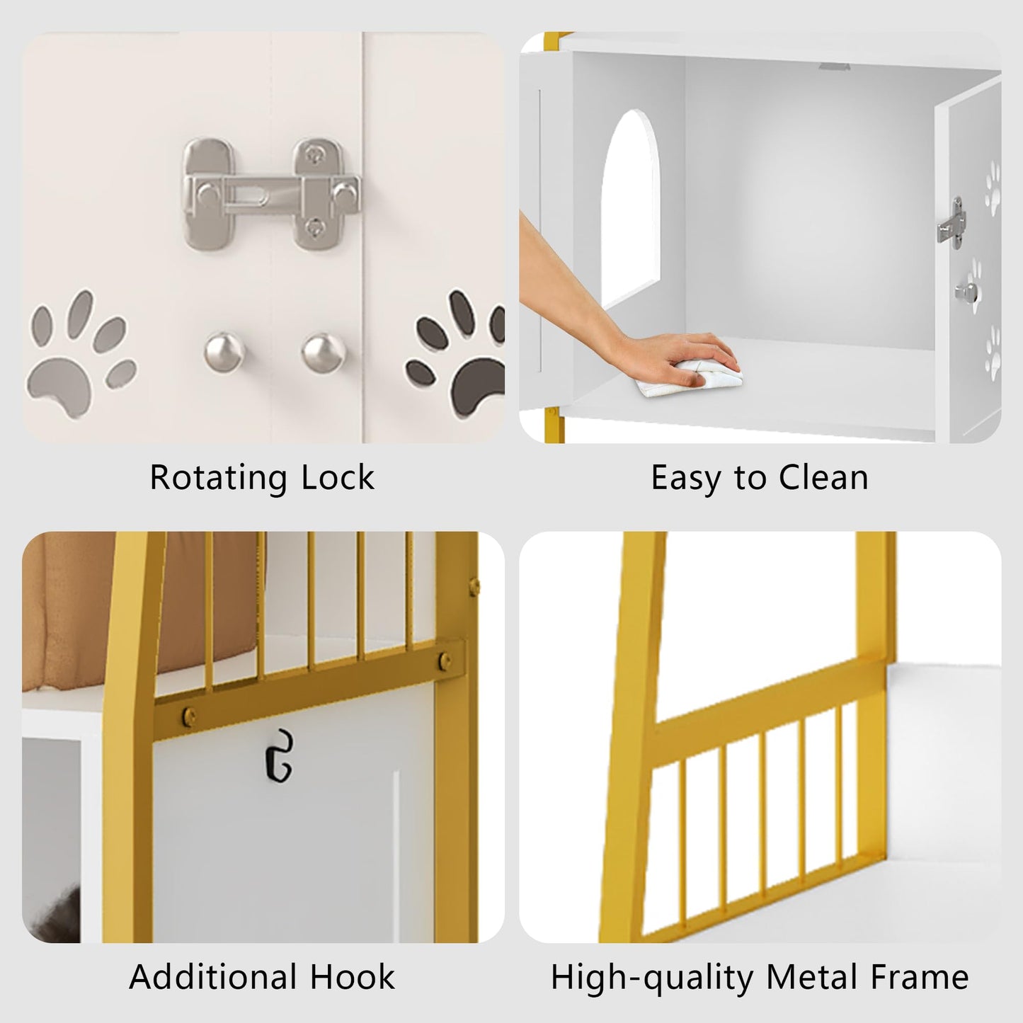 AWQM Large Wooden Cat Litter Box with Hooks and Anti-Scratch Hooks