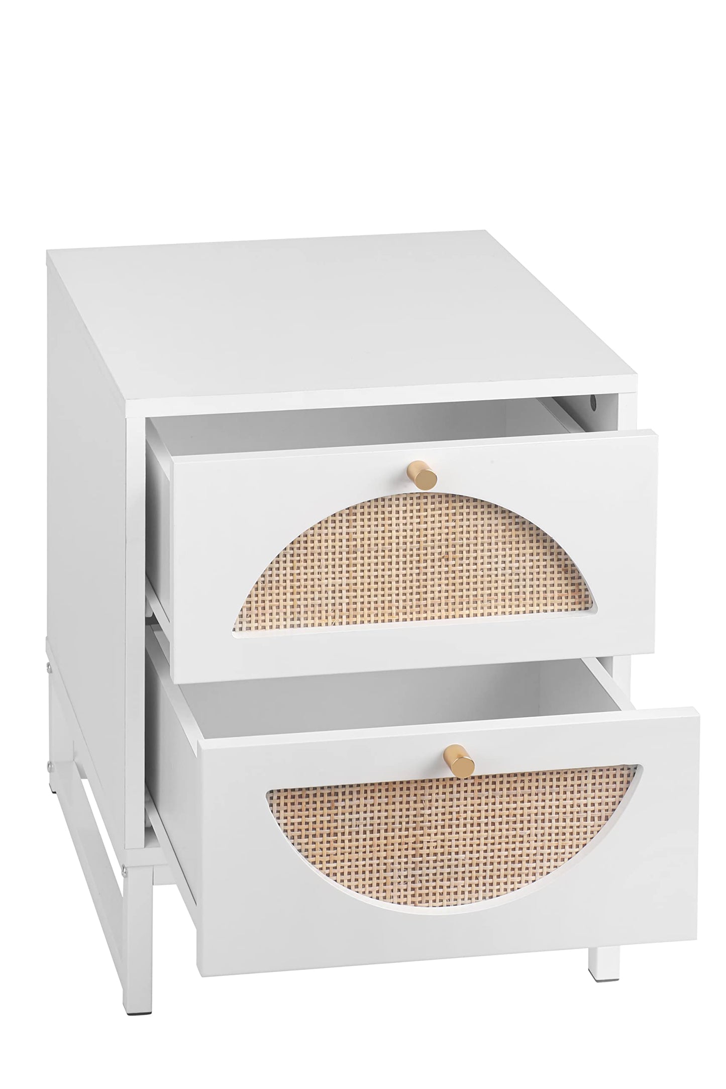 AWQM wooden rattan bedside table set of 2