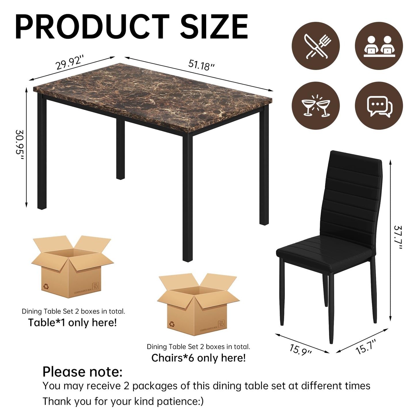 AWQM  Artificial Marble Dining Table Set 6-Person Dining Table Set