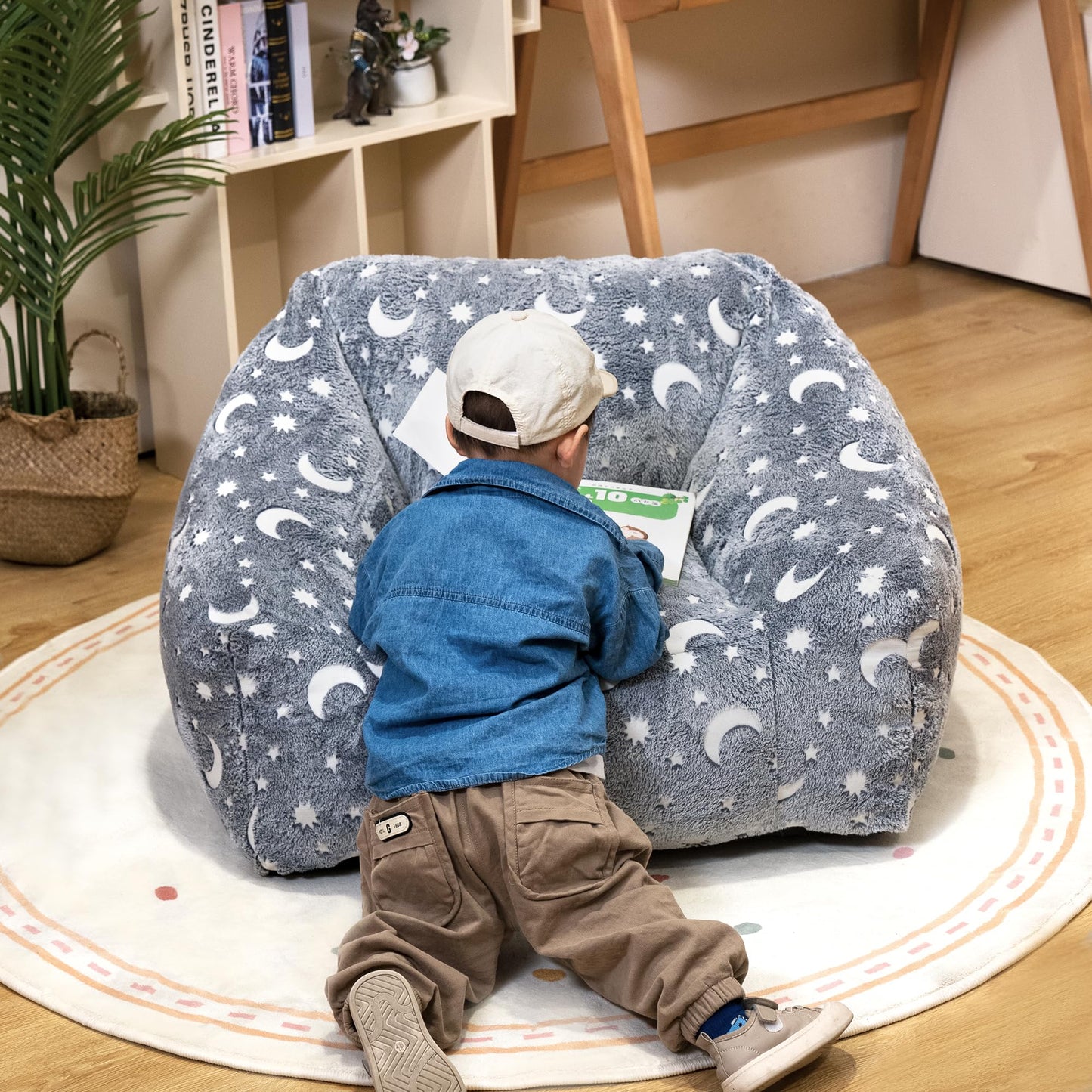 AWQM Children's Bean Bag Chair, Modern Moon Bean Bag Sofa with Foam Padding