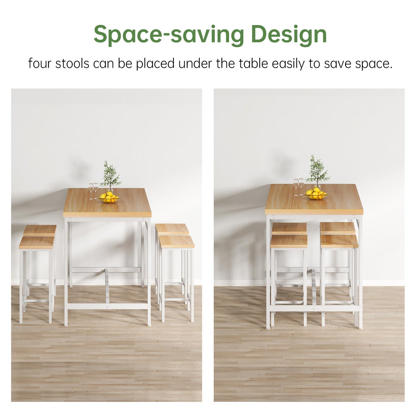 AWQM Industrial High Bar Table and Chair Set 5 Piece Dining Table for 4 Persons